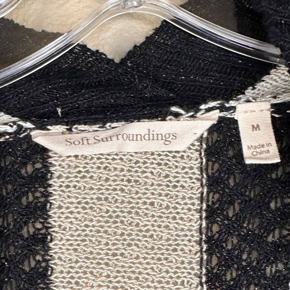 Soft Surroundings Women’s Striped Open Front Cardigan Size Medium Black Tan - Picture 3 of 6